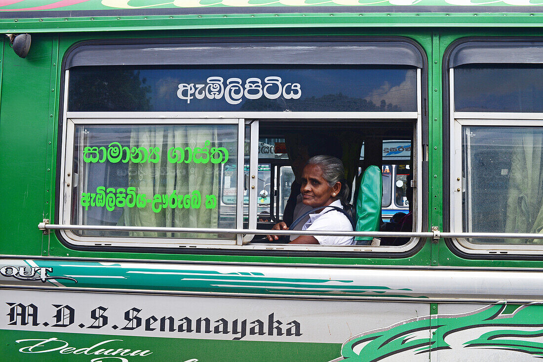 Mature woman on the bus, Sri Lanka