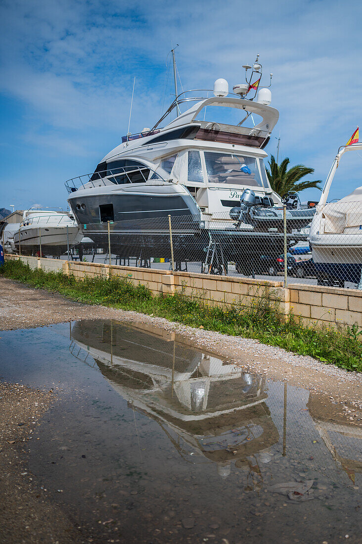 Parked yacht in nautical club in Altea, Spain