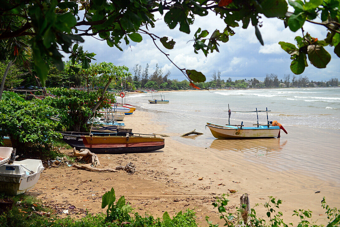 Fischerboote vor der Küste von Weligama, Sri Lanka