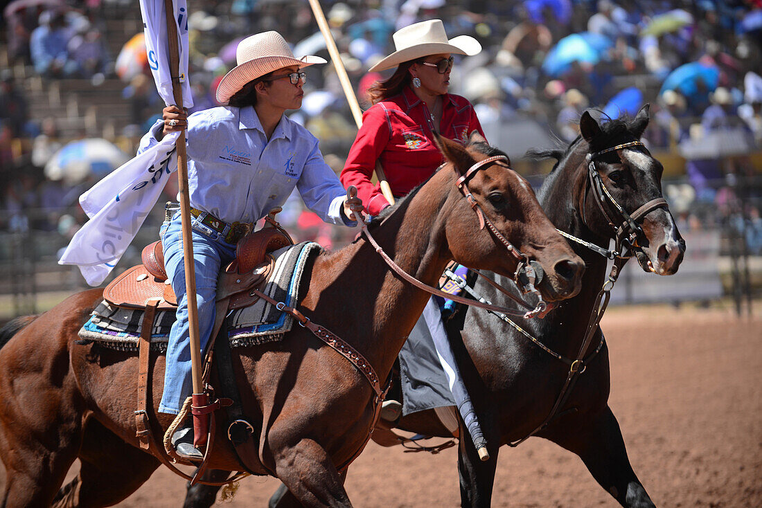 Rodeo-Wettbewerb während der Navajo Nation Fair, einer weltbekannten Veranstaltung, die die Landwirtschaft, die Kunst und das Kunsthandwerk der Navajo vorstellt und durch kulturelle Unterhaltung das Erbe der Navajo fördert und bewahrt. Window Rock, Arizona