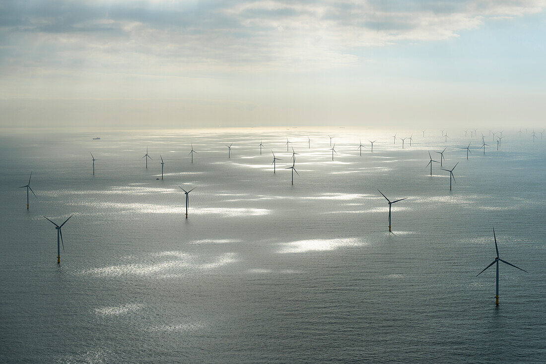 The Netherlands, Zeeland, Domburg, Offshore wind farm in North Sea