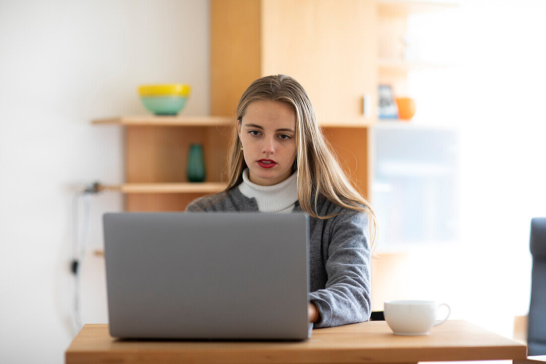 Young woman using laptop at home