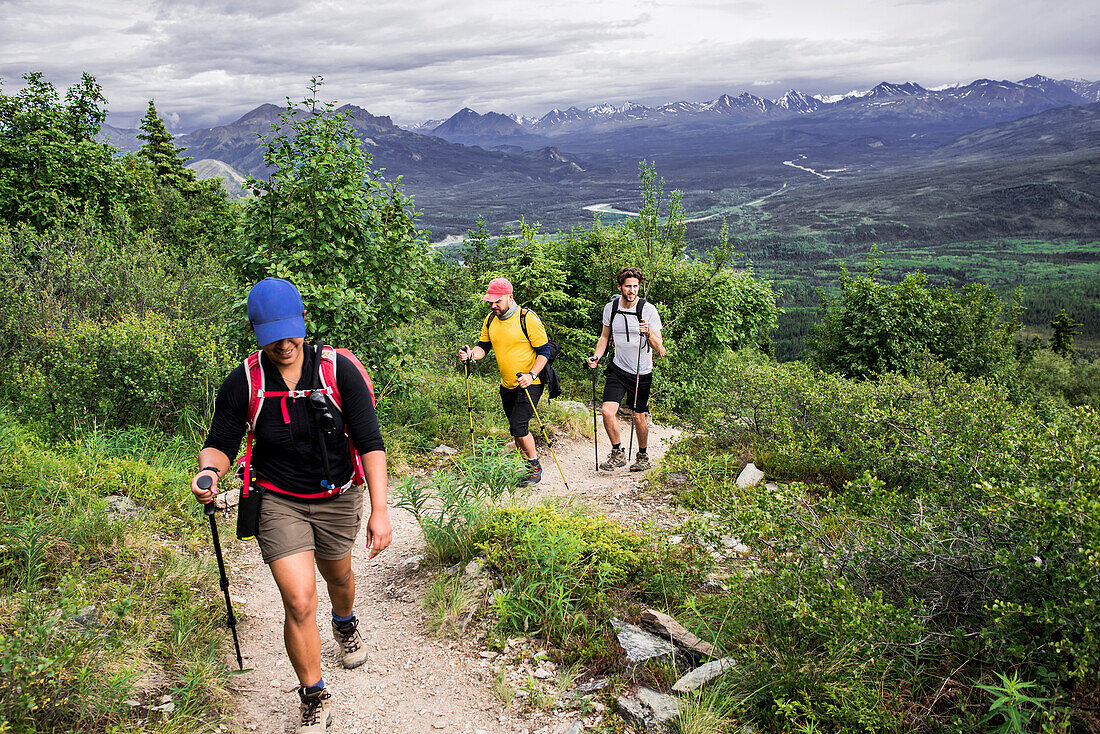 USA, Alaska, People hiking in Denali National Park