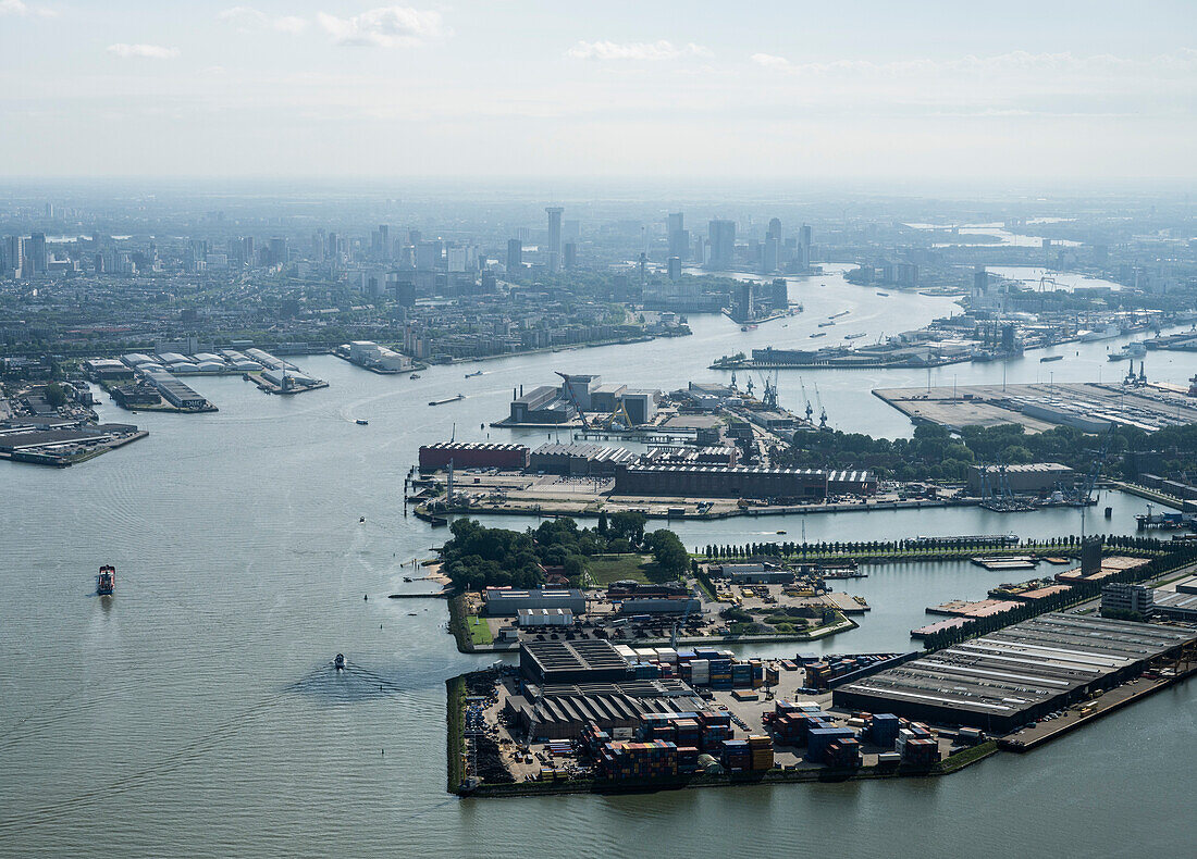 Netherlands, Zuid-Holland, Rotterdam, Aerial view of harbor