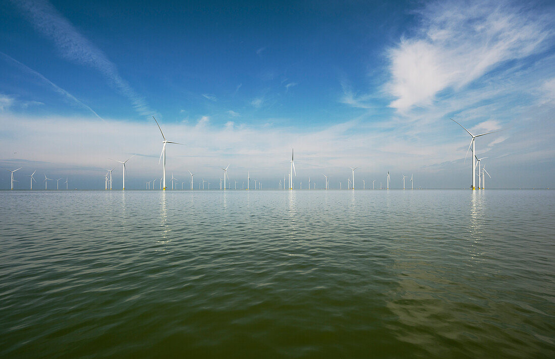 Netherlands, Friesland, Breezanddijk, Offshore wind turbines