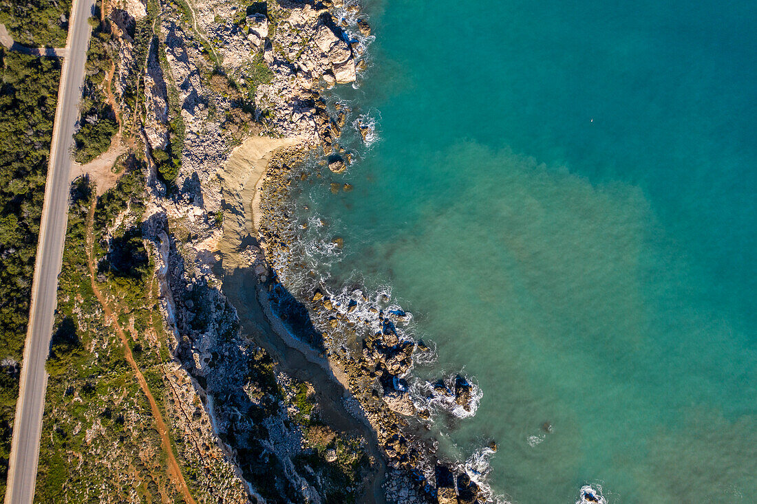 Malta, Mellieha, Aerial view of coastal road