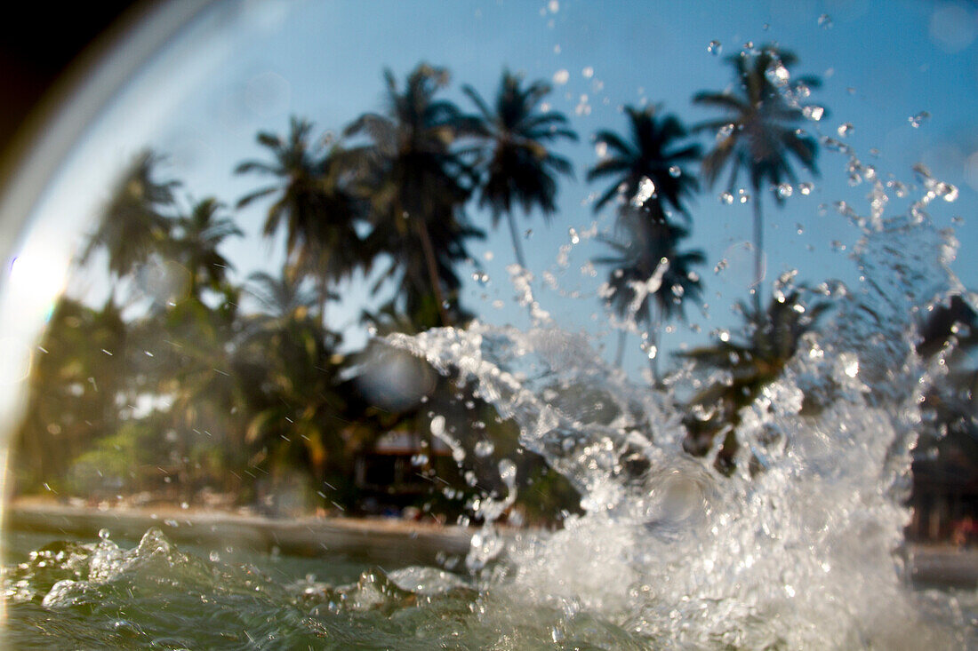Sea and palm trees seen through lens
