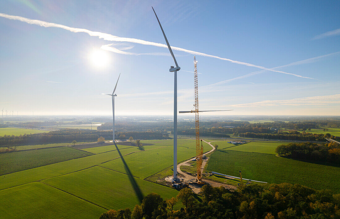 Netherlands, Noord-Brabant, Galder, Wind turbine under construction