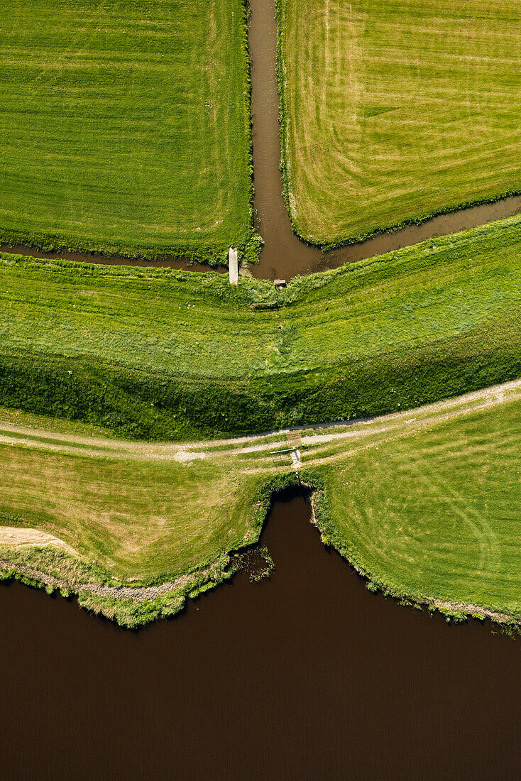 Aerial view of ditches and polders