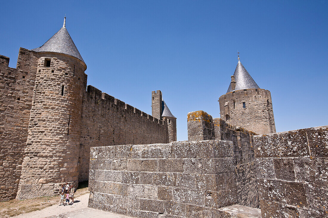 Castle And Ramparts Of The Double-Walled Castle; Carcassonne, Languedoc-Rousillion, France