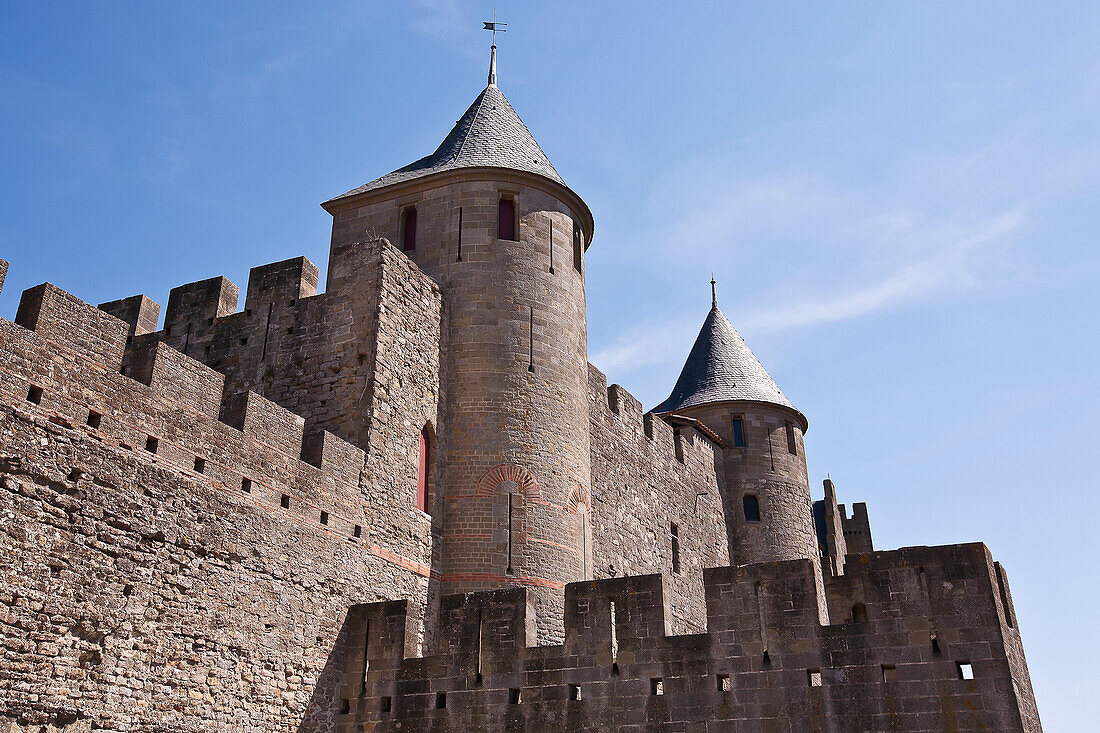 Castle And Ramparts Of The Double-Walled Castle; Carcassonne, Languedoc-Rousillion, France