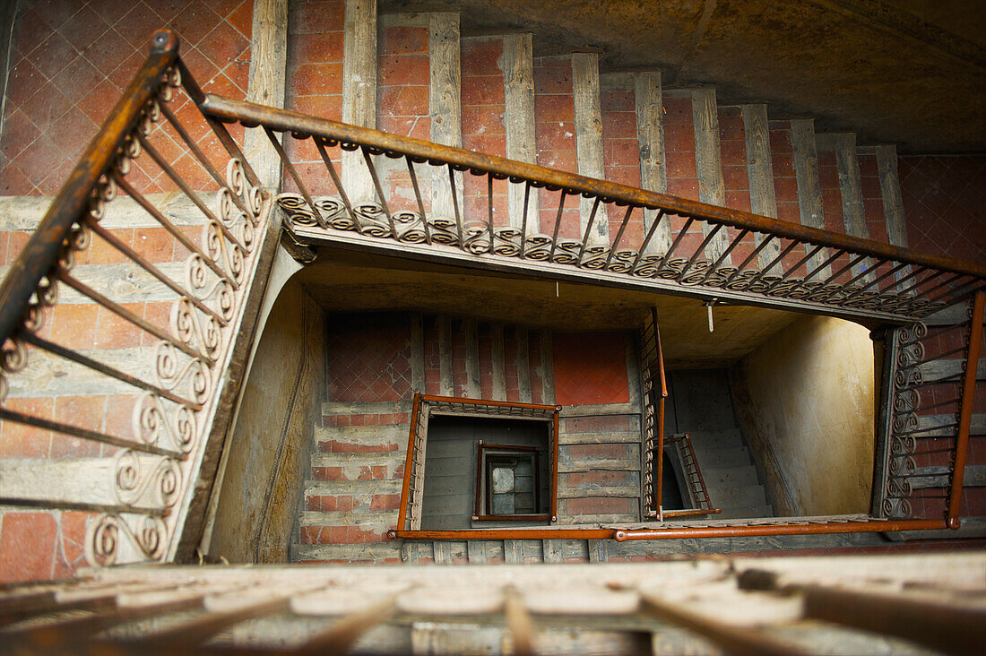 High Angle View Of A Winding Staircase; Barcelona, Spain