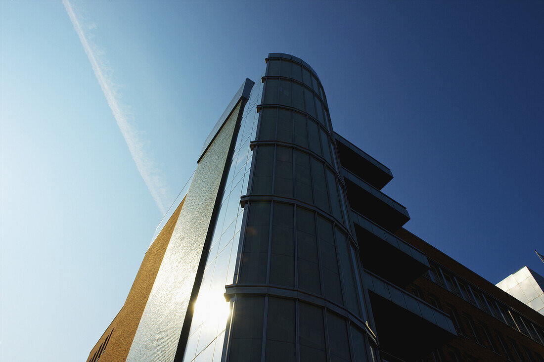 Low Angle View Of A Modern Building And A Blue Sky; Hamburg, Germany