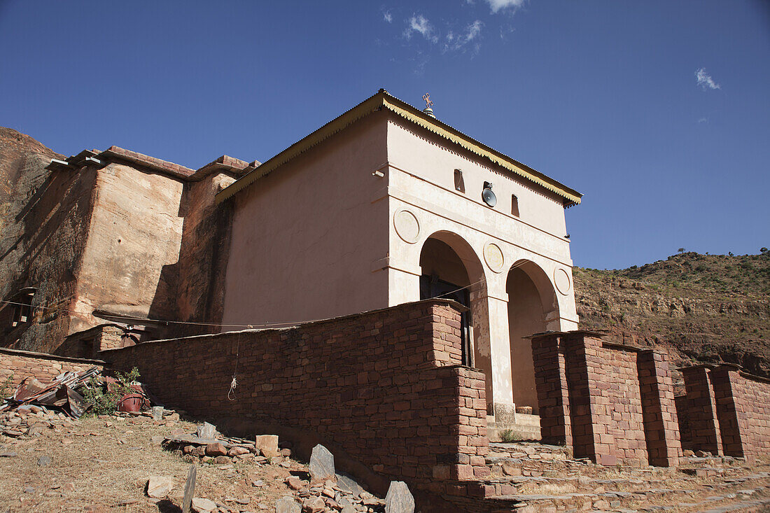 Italian Restored Front Entrance Into Abreha Wa Atsbeha Rock-Cut Church; Gheralta, Tigray Region, Ethiopia
