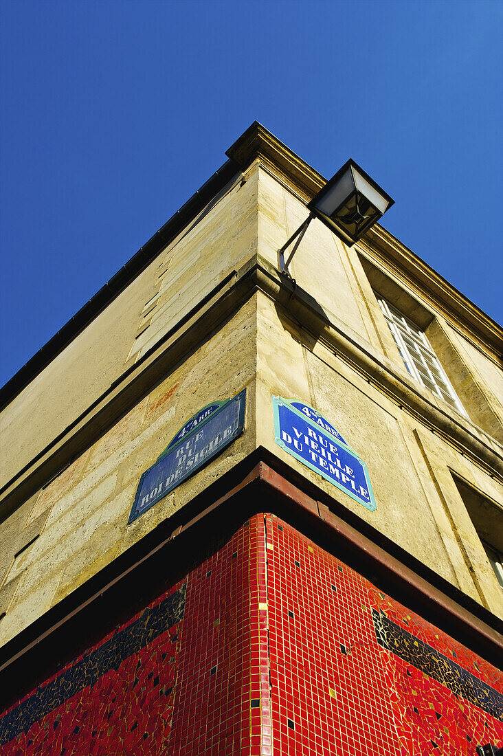 Corner Of A Building And Blue Sky In The Historical District Of The Marais; Paris, France