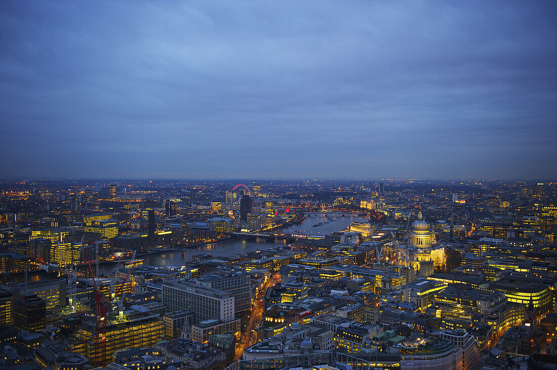 View Of The City Of London And River Thames At Dusk; London, England