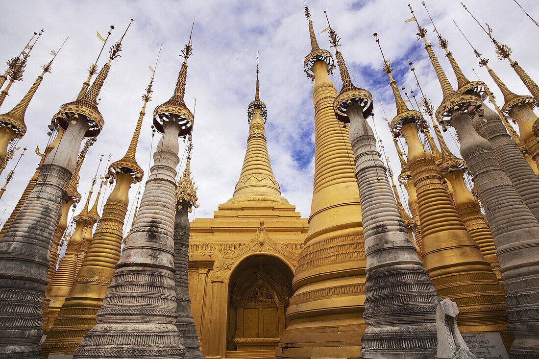 Ruined Pagodas At Shwe Inn Thein Paya Above Inthein On Inle Lake; Myanmar