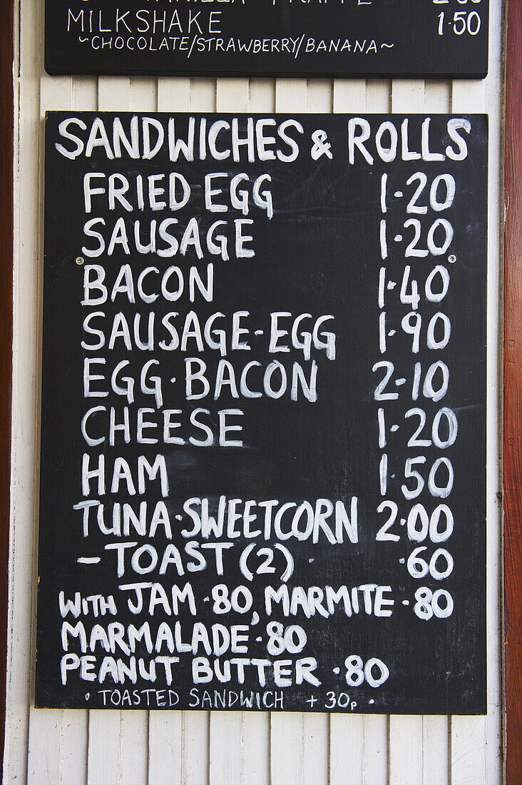 Menu Board At A Restaurant; London, England