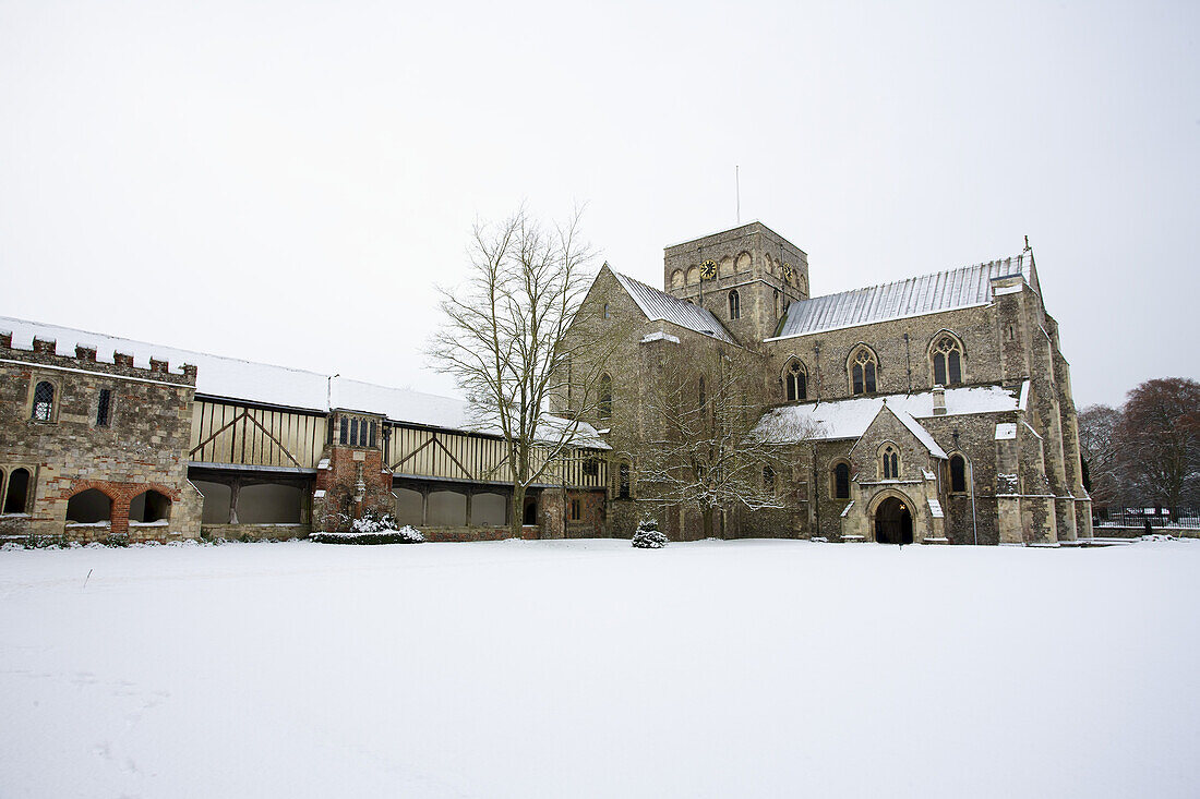 St. Cross Church In The Snow; Winchester, Hampshire, England
