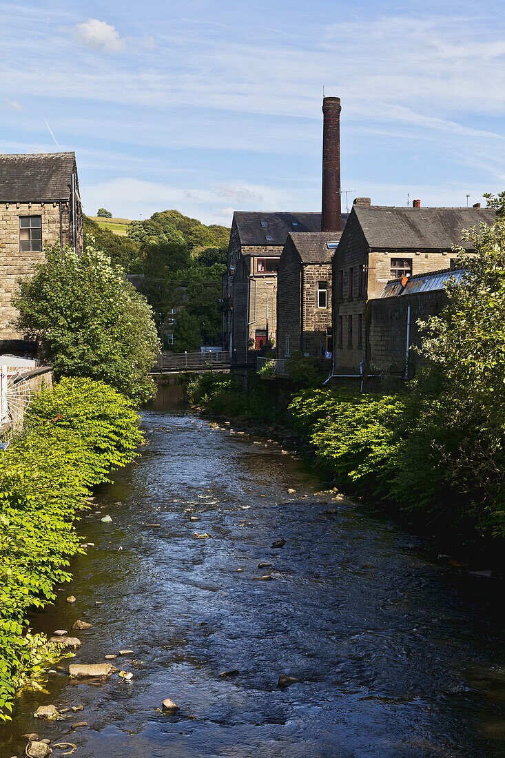 Canal Flowing Past Houses; Yorkshire, England