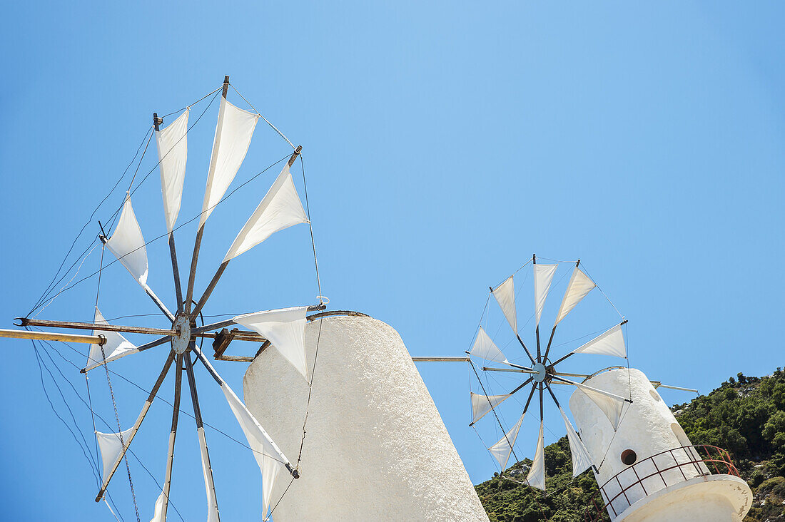 Windmills Against A Blue Sky, Lasithi Plateau; Crete, Greece