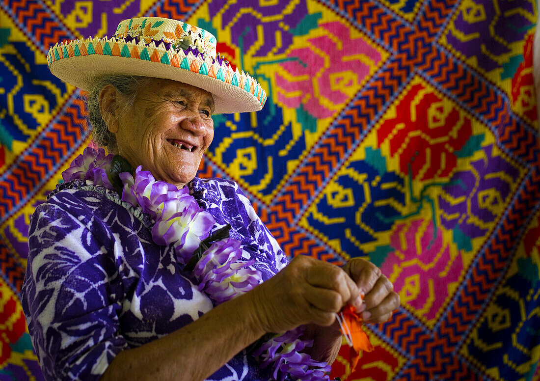 A Woman Weaving; Aitu Island, Cook Islands