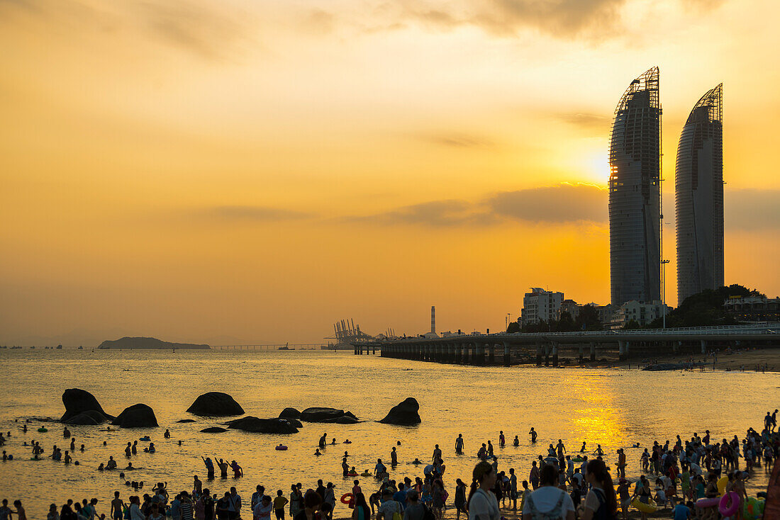 Xiamen's Busy Seaside, A Tourist Attraction; Xiamen, Fujian, China