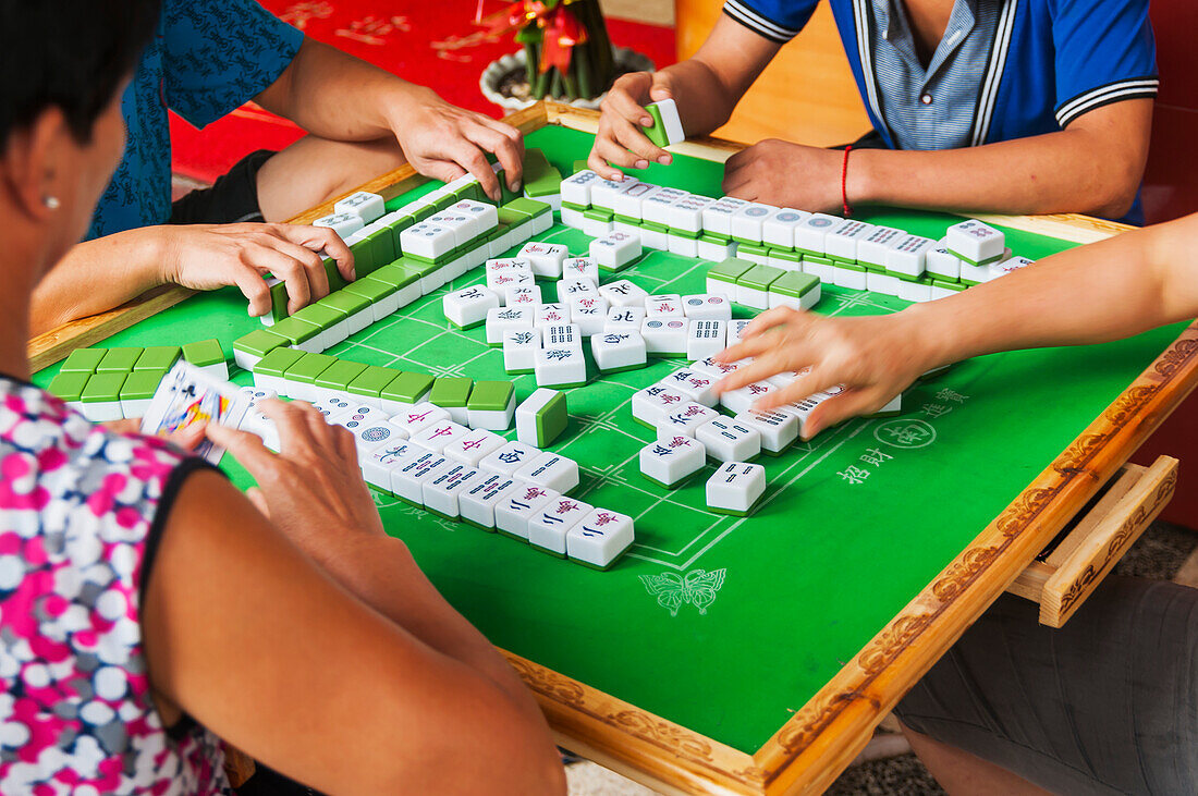 People Playing Majiang On The Street; Xiamen, Fujian Province, China