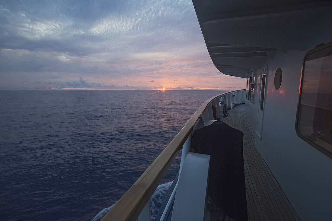 Large Sports Fishing Boat At Sunset; Tahiti