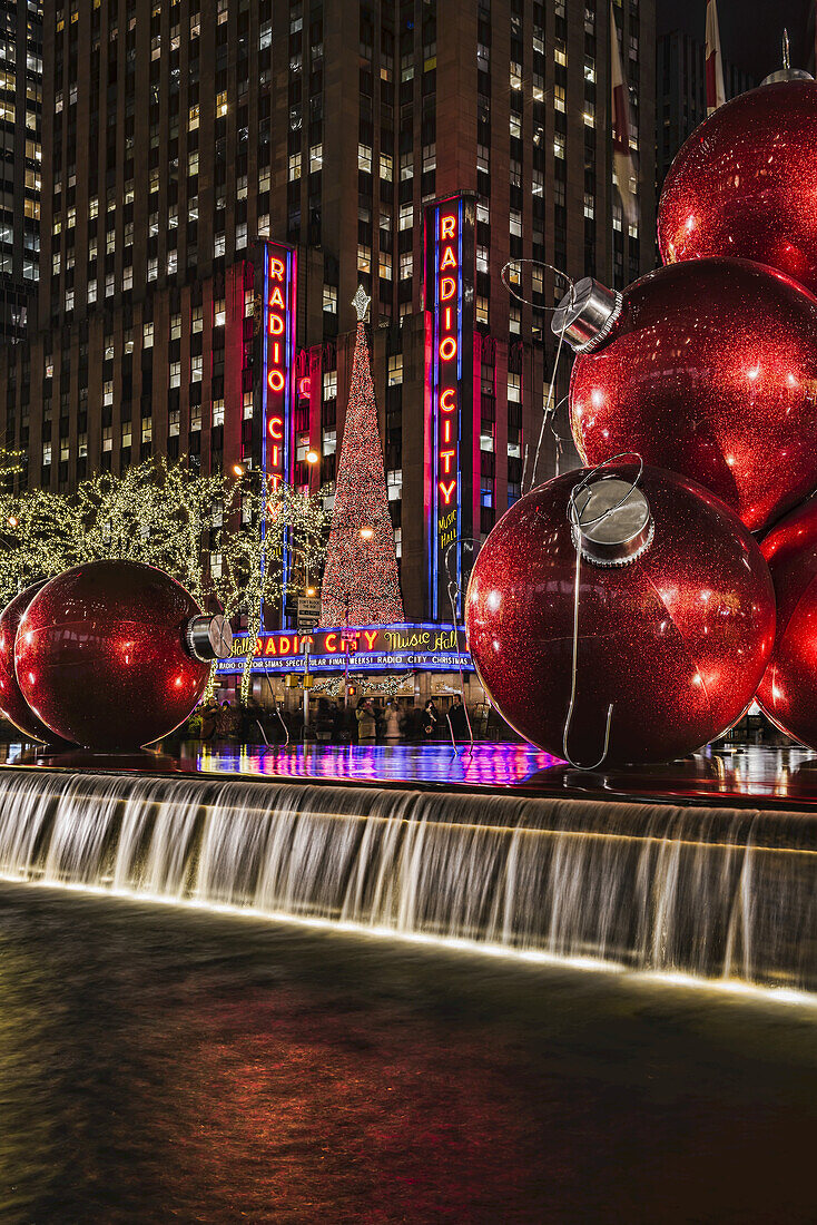 Christmas Decorations Near Radio City Music Hall; New York, New York, United States Of America