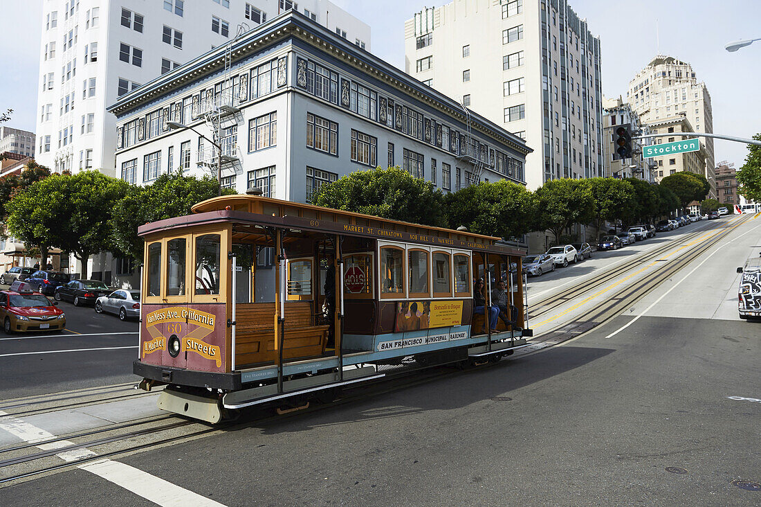 Seilbahn, Stockton und Kalifornien, Nob Hill; San Francisco, Kalifornien, Vereinigte Staaten von Amerika