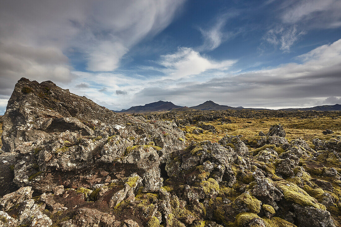 Berserkjahraun-Lavafeld, in der Nähe von Grundarfjordur, an der Westküste Islands; Island