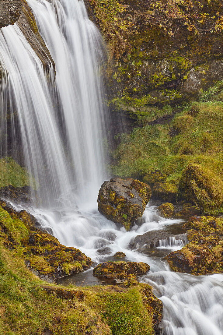 Hafrafell waterfall in mountains near Stykkisholmur, Snaefellsnes peninsula, western Iceland; Iceland