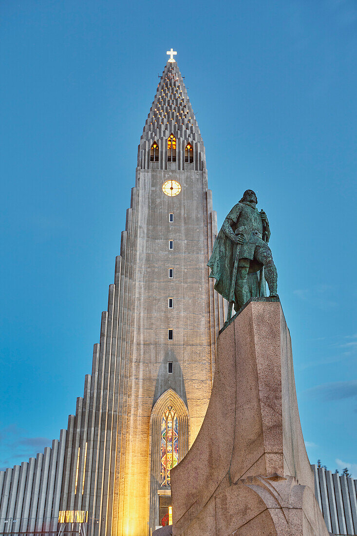 Hallgrimskirkja Church at dusk; Reykjavik, Iceland