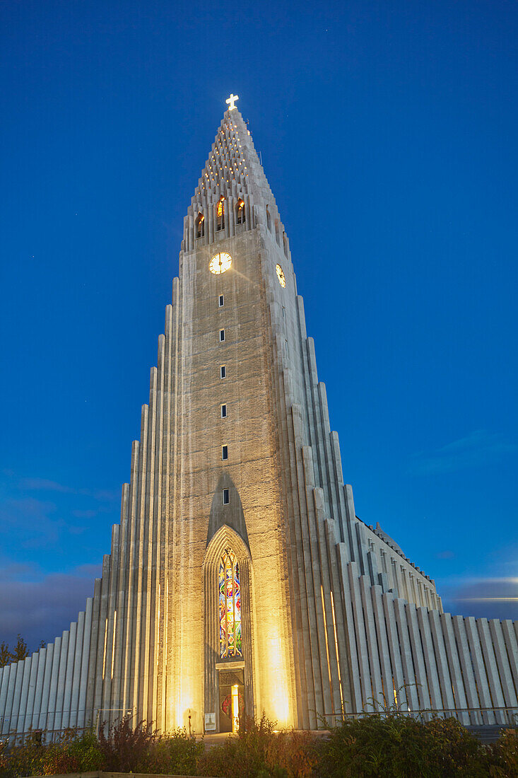 Hallgrimskirkja Church at dusk; Reykjavik, Iceland