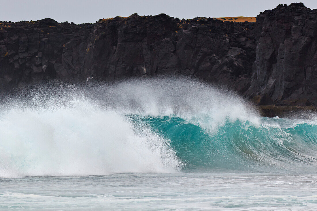 Surf at Skardavik, at the northwestern end of the Snaefellsnes peninsula, western Iceland; Iceland