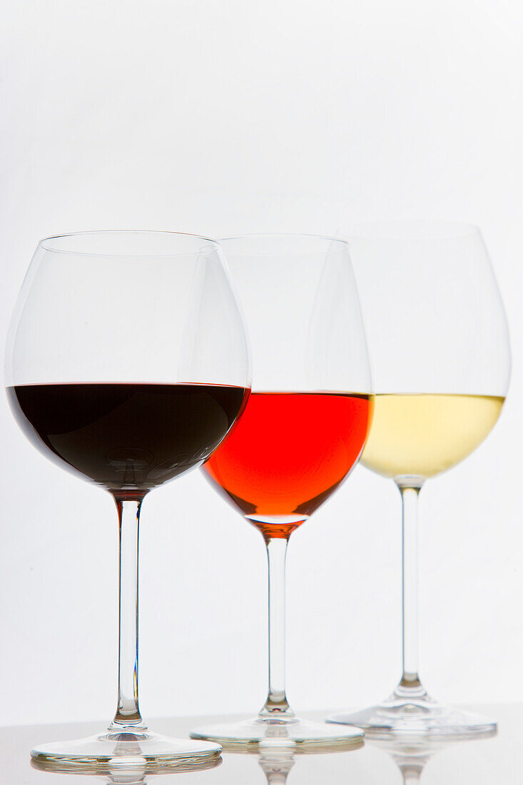 Glasses of White, Red and Rose Wines