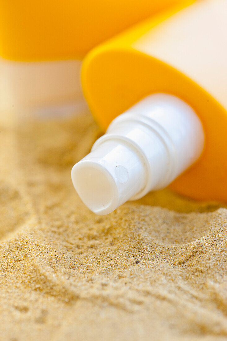 Close up of Bottle of Suntan Lotion