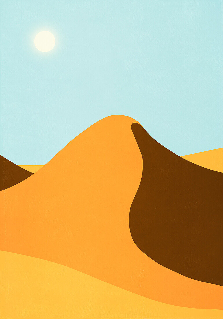 Landschaftliche Ansicht einer Sanddüne in einer sonnigen, abgelegenen Wüstenlandschaft