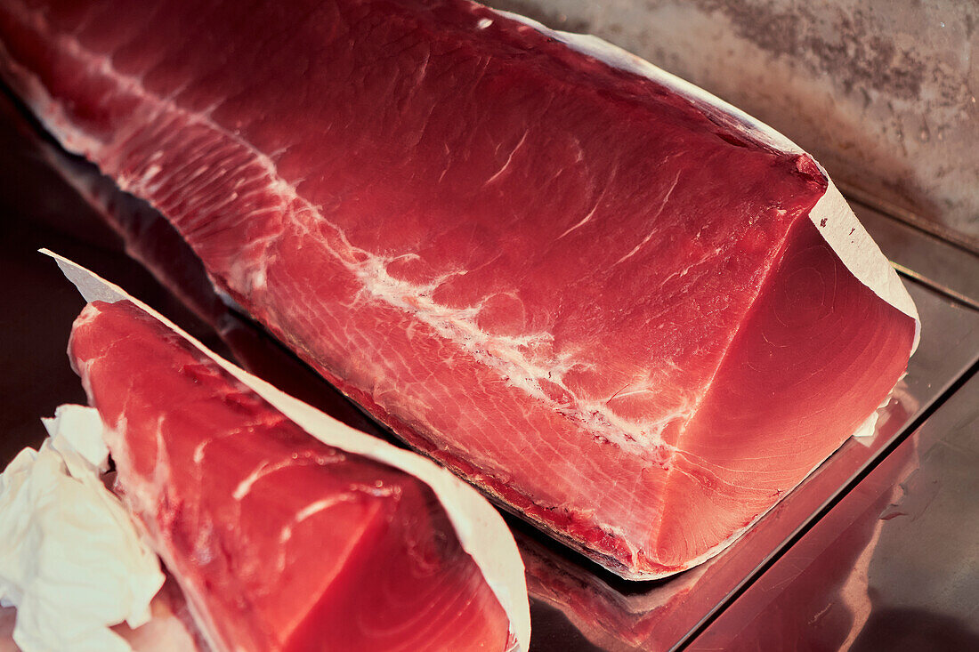 Close up still life raw, fresh tuna fillet