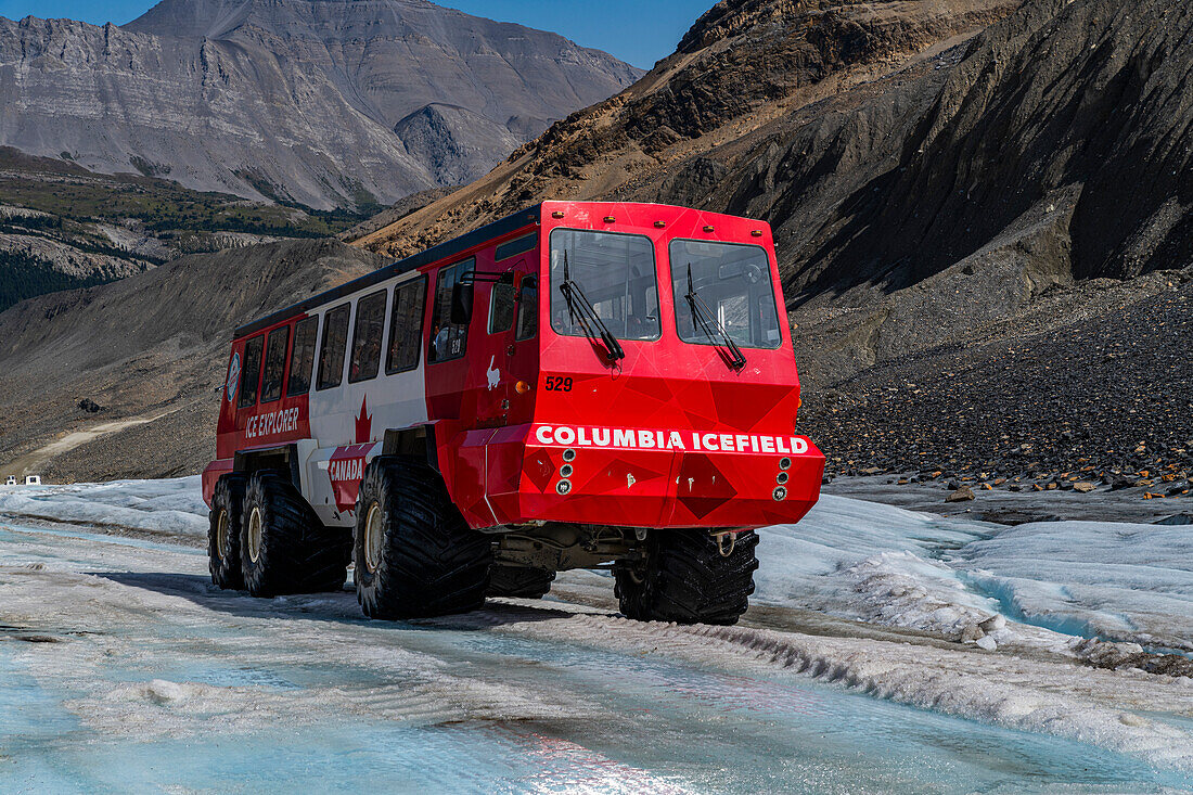 Specialized icefield truck on the Columbia Icefield, Glacier Parkway, Alberta, Canada, North America