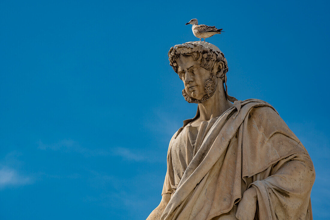 View of Leopoldo II statue in Piazza della Repubblica, Livorno, Province of Livorno, Tuscany, Italy, Europe