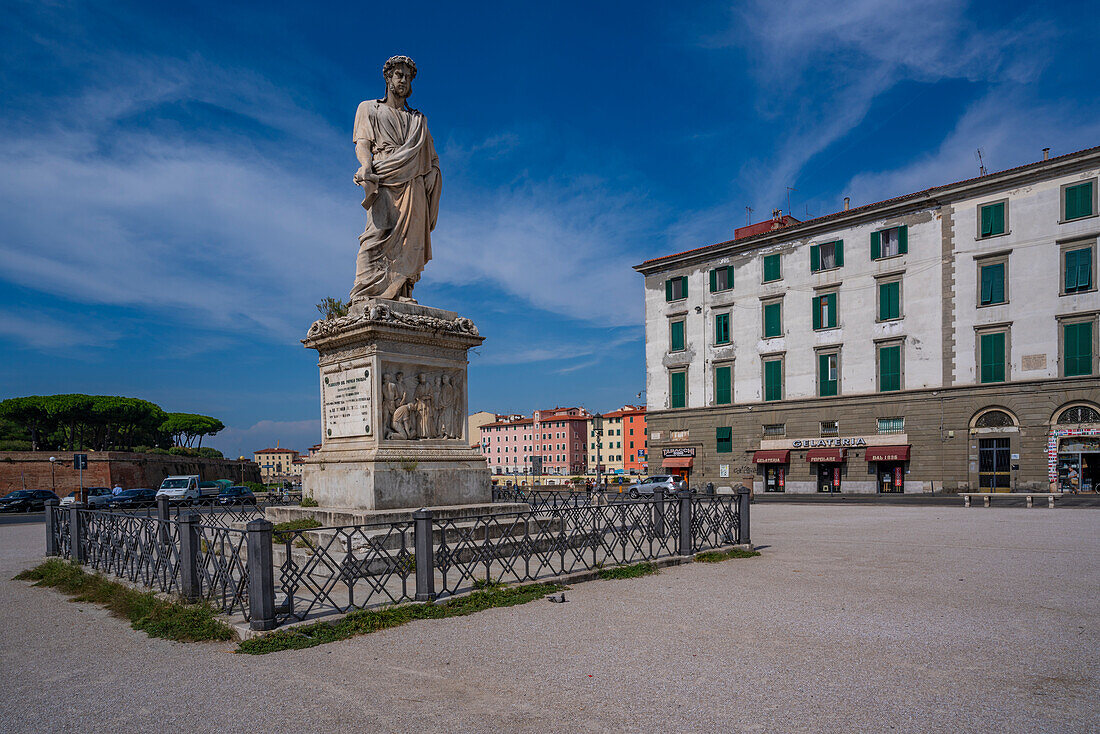 View of Leopoldo II statue in Piazza della Repubblica, Livorno, Province of Livorno, Tuscany, Italy, Europe