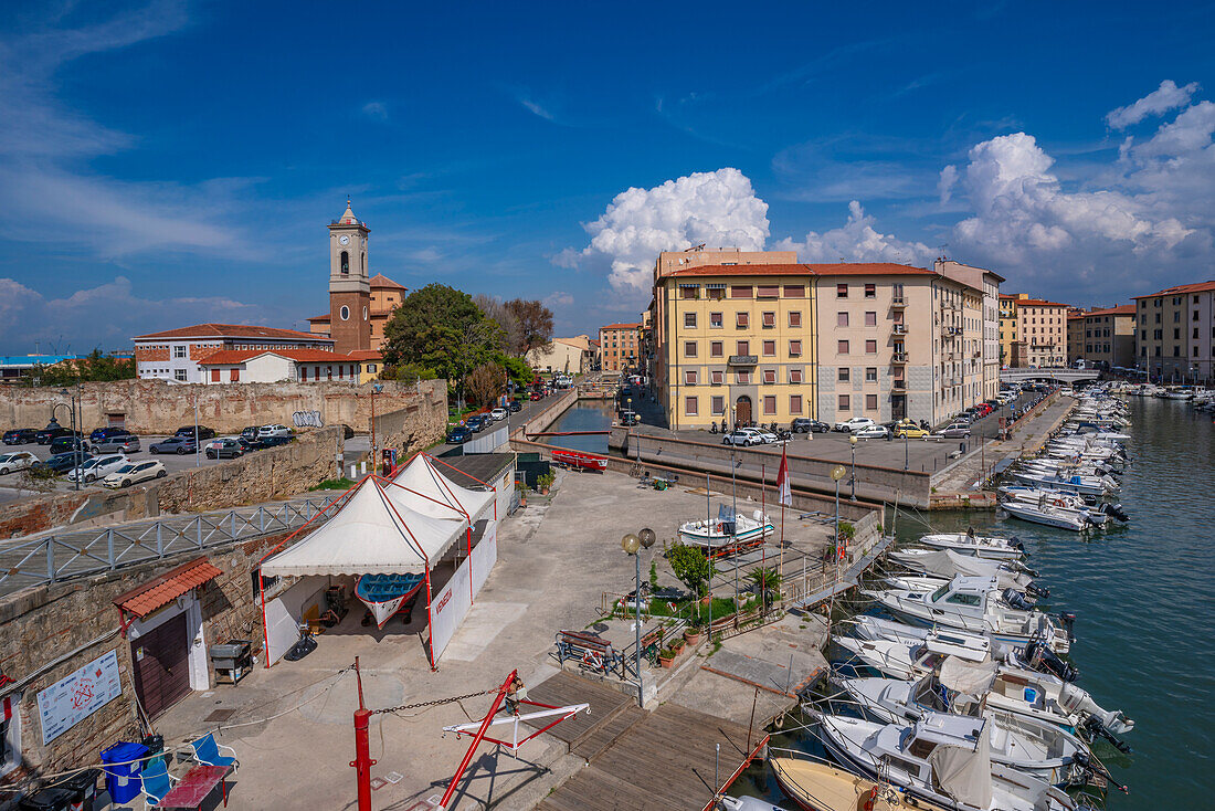 View from Punto Panoramico Ponte Santa Trinita, Livorno, Province of Livorno, Tuscany, Italy, Europe