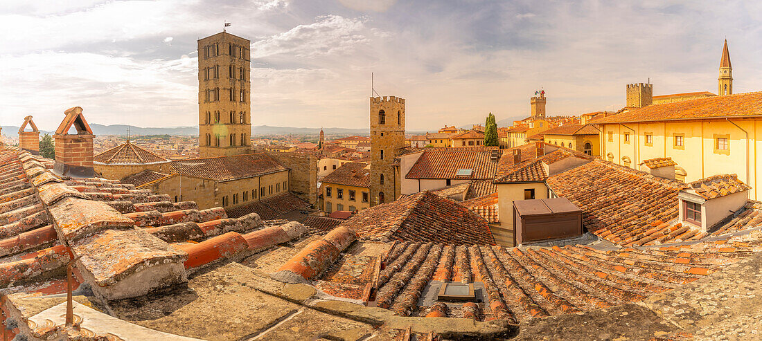 View of city skyline and rooftops from Palazzo della Fraternita dei Laici, Arezzo, Province of Arezzo, Tuscany, Italy, Europe