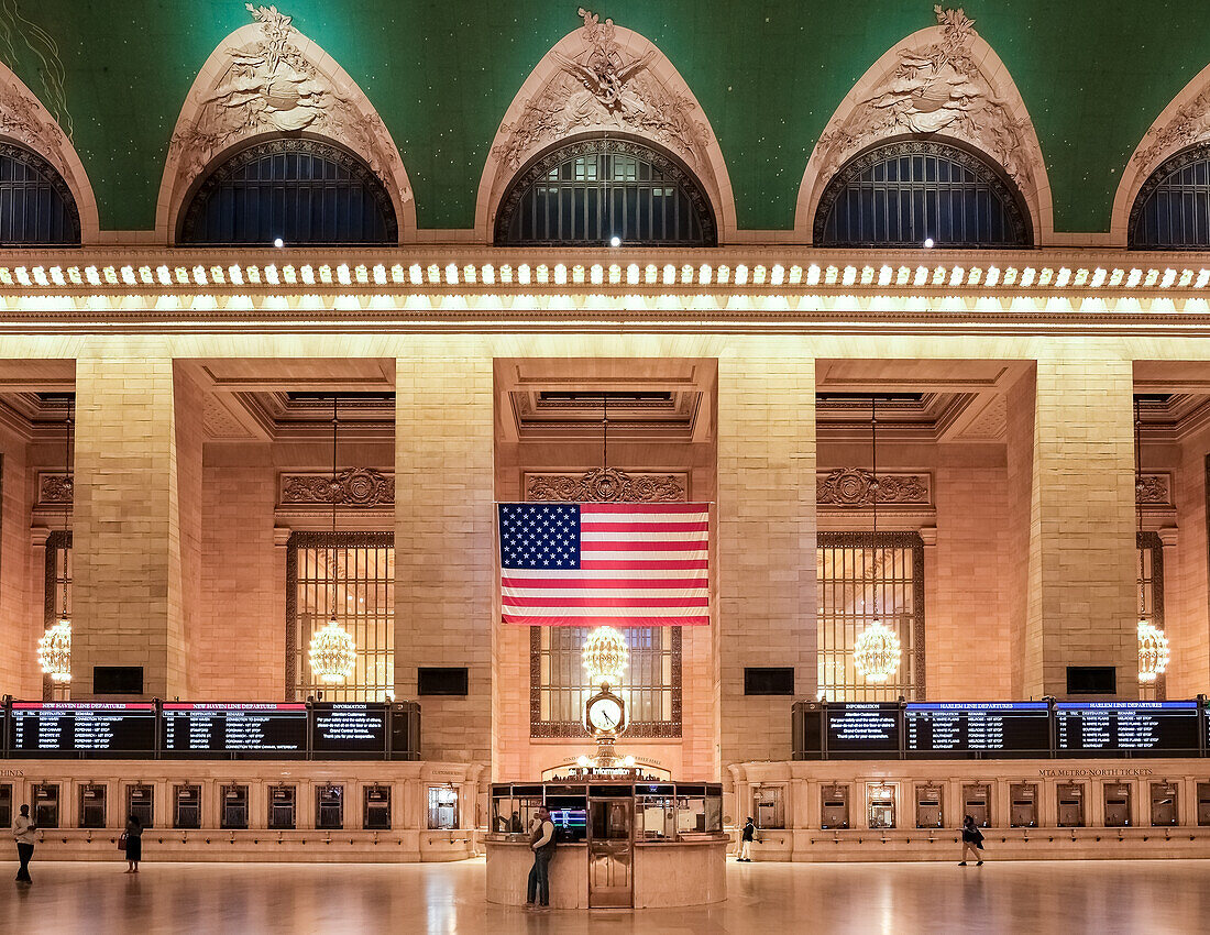 Architectural detail of Grand Central Terminal (GCT) (Grand Central Station) (Grand Central), a commuter rail terminal, third busiest of North America, Midtown Manhattan, New York City, United States of America, North America
