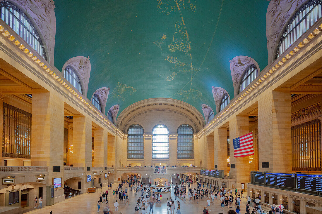 Grand Central Terminal marbled main concourse and vaulted ceiling with painted constellations, New York City, United States of America, North America