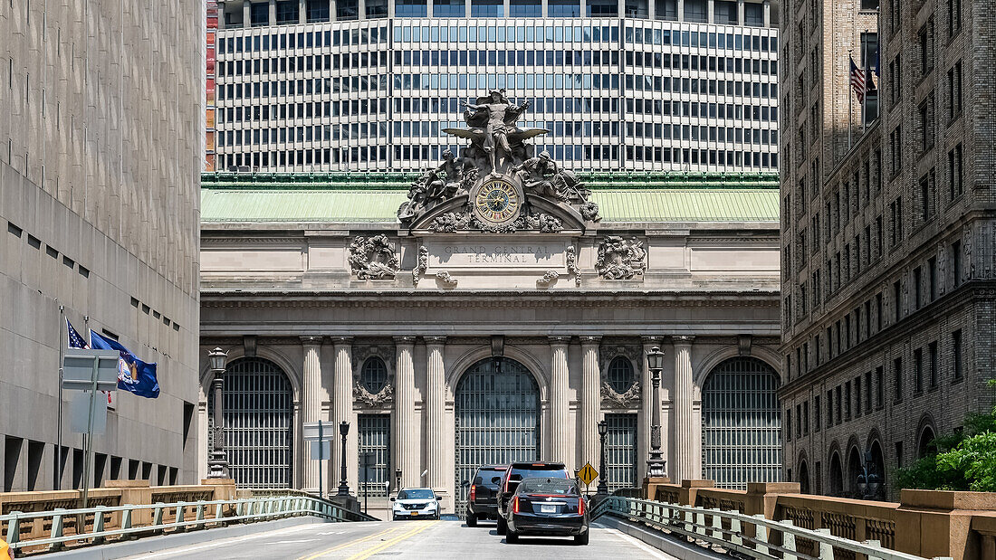 Architectural detail of Grand Central Terminal (GCT) (Grand Central Station) (Grand Central), a commuter rail terminal, third busiest of North America, Midtown Manhattan, New York City, United States of America, North America