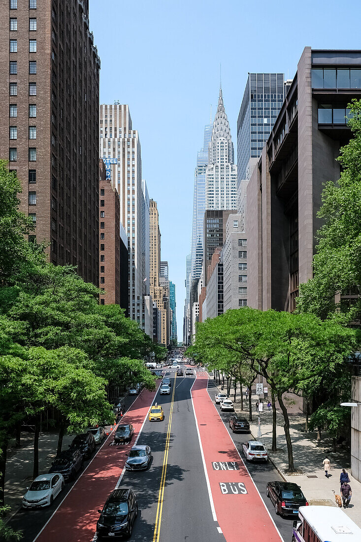 View of 42nd Street, a significant crosstown avenue, from the Tudor City Overpass (Tudor City Btidge), Manhattan borough of New York City, United States of America, North America