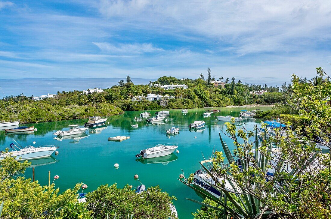 Boats in Castle Harbour, Tucker's Town, Bermudaa, Atlantic, North America